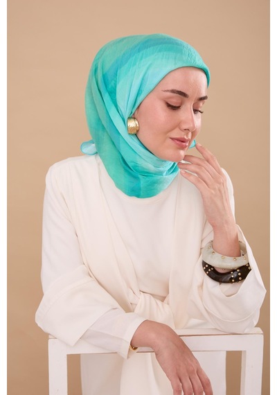 Silk Home Olinda İpek Eşarp 47005-06 Gök Mavi, Turkuaz, Su Yeşili, Yeşil, Ekru