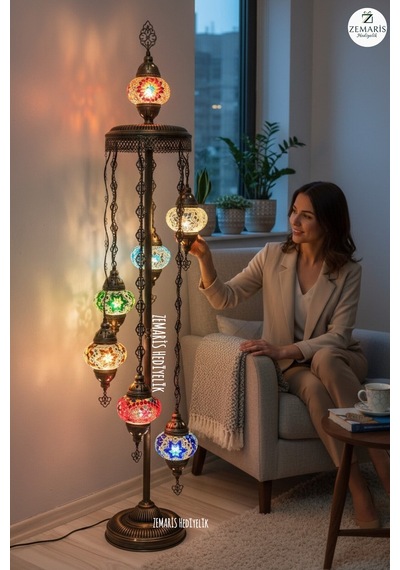 El Yapımı Otantik Mozaik Lambader 8 Li 7+1 Metalik - 915568625 Diğer