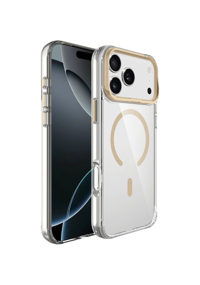 Apple iPhone Uyumlu 17 Pro Max Kılıf M-safe Şarj Özellikli Airbagli Kamera Standlı Zore Azor Kapak Gold