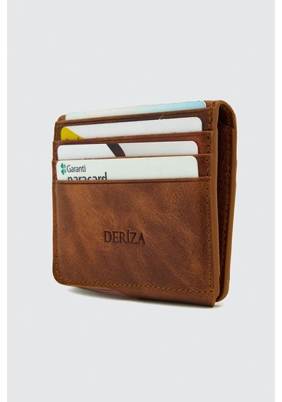 Deriza Hakiki Deri Vintage Mıknatıslı Cüzdan Taba