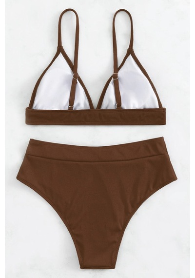 Angelsin Ayarlanabilir Askılı Üçgen Tasarım Yüksek Bel Bikini Takımı Kahverengi Angelsin Ayarlanabilir Askılı Üçgen Tasarım Yüksek Bel Bikini Takımı Kahverengi
