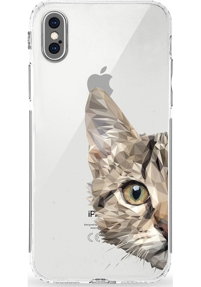 Apple Uyumlu iPhone X Kamera Korumalı Kapak Catface Tasarımlı Silikon Şeffaf Kılıf Şeffaf