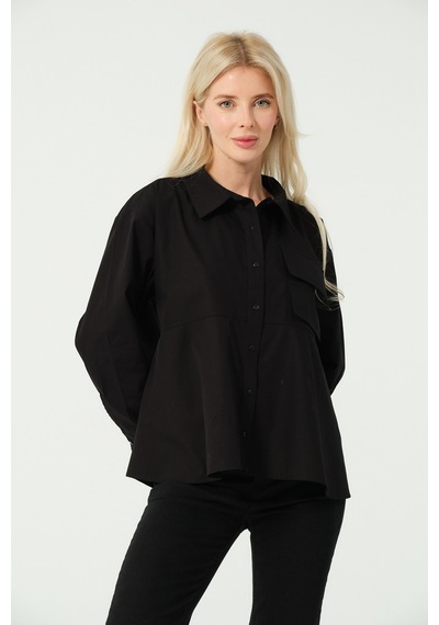 S'amore Clothing Cep Detay Polo Yaka Gömlek Siyah