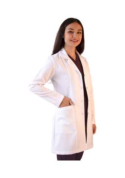 Vayteks  Gömlek Yaka Orta Boy Beyaz Kadın Doktor Öğretmen Laboratuvar Önlüğü Beyaz