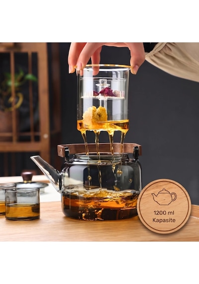 Akasya Saplı Demlik - 1200 Ml - Borosilikat Cam