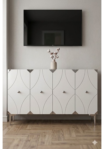 Ka1297bs Alfa Konsol Ve Tv Sehpası Beyaz-silver 120cm Beyaz-gold