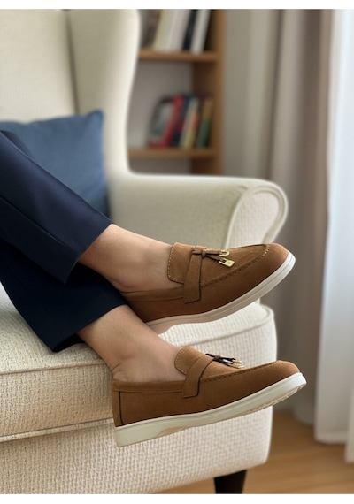 Dabab Shoes Lupy Kadın Süet Düz Taban Rahat Günlük Casual Babet Ayakkabı Kahverengi