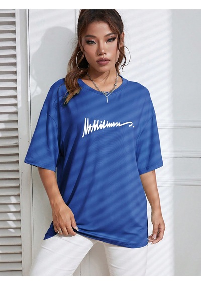 Uyguntarz Unisex İmza Baskılı Tasarım Tshirt Mavi