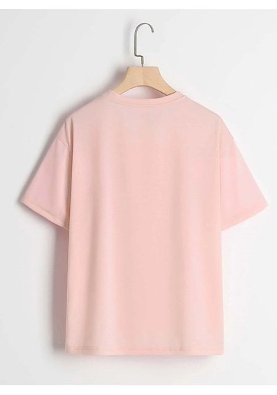 Flood Of Style Unisex Pembe Robotik Ayıcık Baskılı Oversize Bisiklet Yaka T-shirt