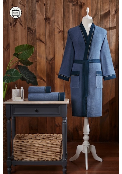 Özdilek Oregon Maskülen Nakışlı Denim Kimono Bornoz Xl - Lacivert Lacivert
