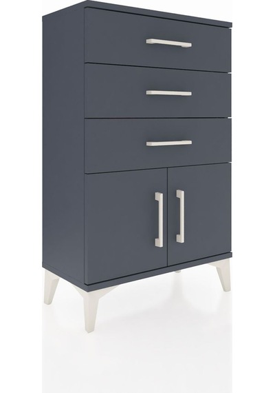 Arges Komodin 3 Çekmeceli 2 Kapaklı 60x30x96 Antrasit-antrasit Antrasit