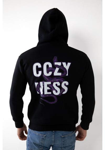 Erkek Siyah Renk Kapşonlu Baskılı Sweatshirt Siyah