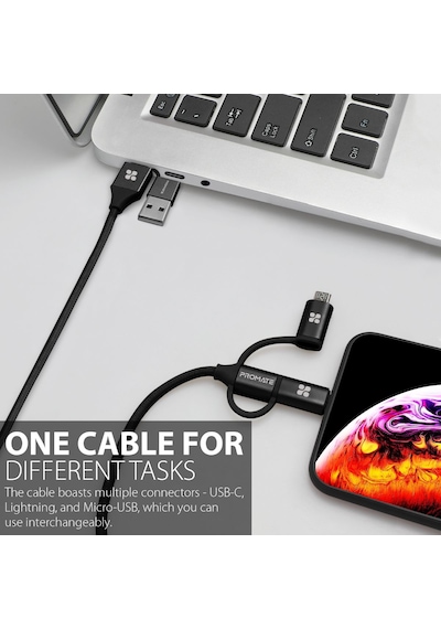 Promate Universal Lightning Type-C Micro-USB Şarj Kablosu Siyah
