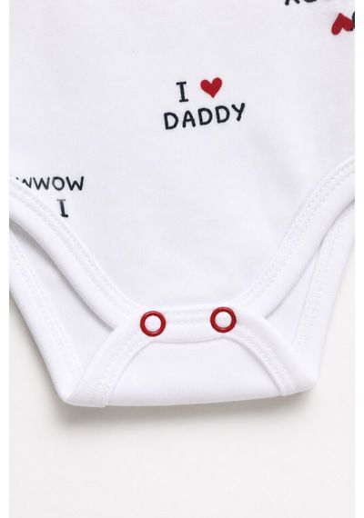Babyhola Mommy Daddy Yarım Kol Çıtçıtlı Bebek Badi Takım 3686 Ekru