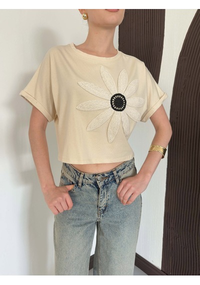 Verymoda Çiçek Detaylı Tişört D2910 Ham