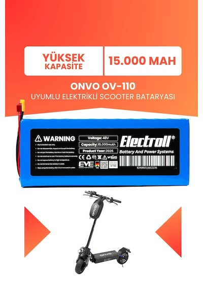 Onvo Ov-110 Uyumlu Batarya Yüksek Kapasite Batarya 48v 15ah Elektrikli Scooter Bataryası Çok Renkli