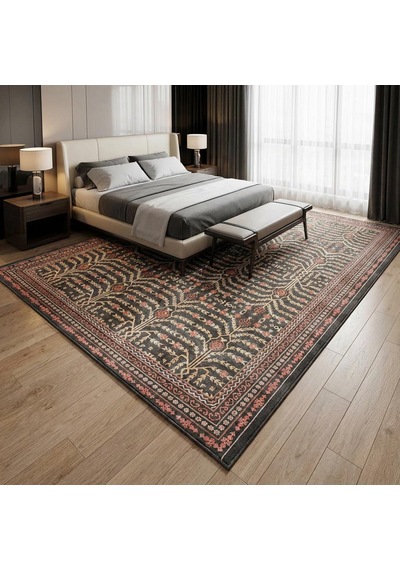 Kahve Tonlu Salon Halısı Dijital Baskılı Kaymaz Tabanlı Klasik Desenli Halı Dijital Baskı Halı 7 Mm Kahverengi