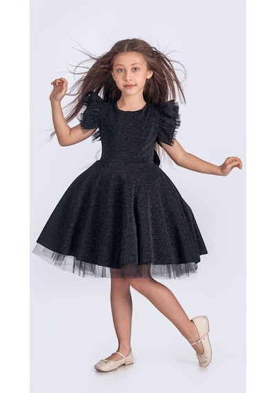 Mnk Baby & Kids Simli Şanzelize Kız Çocuk Abiye Elbise M00669 Siyah