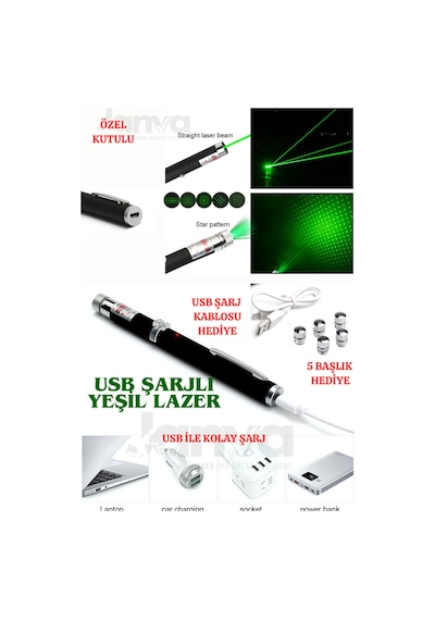 Usb Şarjlı Voltran Yeşil Lazer Kalem Başlıklı Yeşil Lazer Pointer Turbo Işın Yeşil Laser Pointer Yeşil