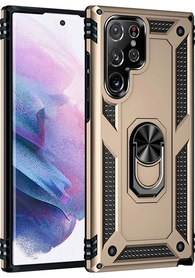 Cosmotex Newface Samsung Galaxy Uyumlu  S21 Ultra Kılıf Sofya Yüzüklü Silikon Kapak - Gold