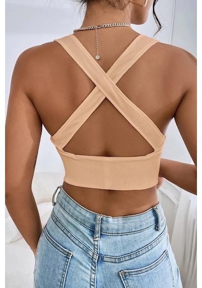 Terapi Men Kadın Krem Çapraz Sırt Detaylı Crop Top Bluz Krem