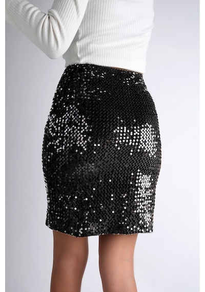 Sermoda 47 Cm 170 Pullu Mini Etek Siyah Gümüş