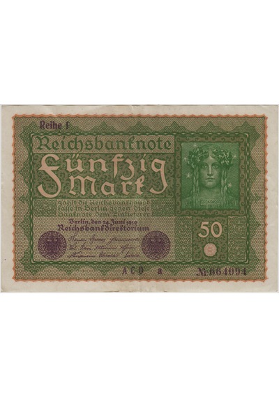 Almanya 50 Mark 1919 Reıhe 1. Weimar Cumhuriyeti Dönemi Çok Çok Temiz+
