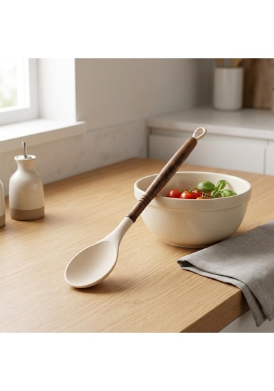 Deconox Akasya Ahşap Saplı Premium Silikon Mutfak Gereçleri - Isıya Dayanıklı Servis Kaşığı, Kepçe, Spatula V Diğer