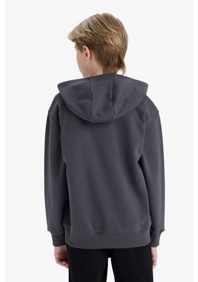 Defacto Erkek Çocuk Kapüşonlu Basic Düz Okul Fermuarlı Sweatshirt X7382a625wnar126 Antrasit