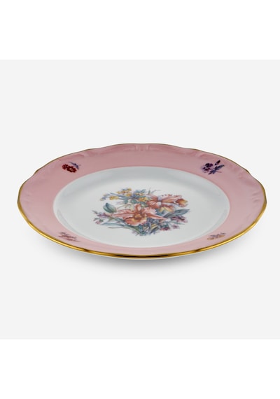 Çiçekli Pembe Porselen Pasta Tabağı 19 Cm