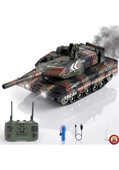 Oyuncak 2.4 Uzaktan Kumandalı Su Bombası Atan Tank Buharlı 1200 Şarjlı Sesli Gövdesi 360 Hareketli Gövde Yeşil