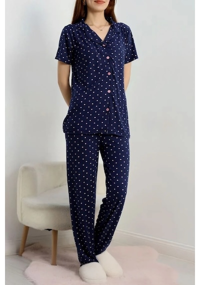 Seka Store Seka Baskılı Düğmeli Pijama Takım Lacivert - 50776.1773. Çok Renkli