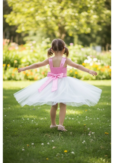 Dide Kids Dide Kız Çocuk Dantelli Pembe Abiye Elbise Pembe- Ekru