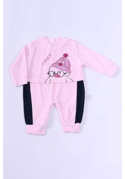 Hçm Bebek Kadife Tulum Uzun Kollu Çıtçıtlı Baskılı D5 Toz Pembe
