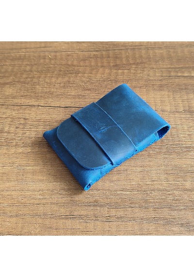 Sumerian Leather Craft Minimalist Deri Kartlık Mavi Anahtarlık Hediye Mavi