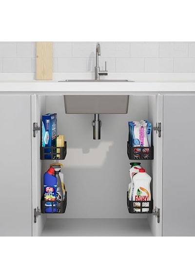 Deconox 2'li Set Siyah Yapışkanlı Banyo Duş Rafı - 27x12 Cm Matkapsız Montaj Şampuanlık Ve Mutfak Baharatlık Organizeri Aahşap