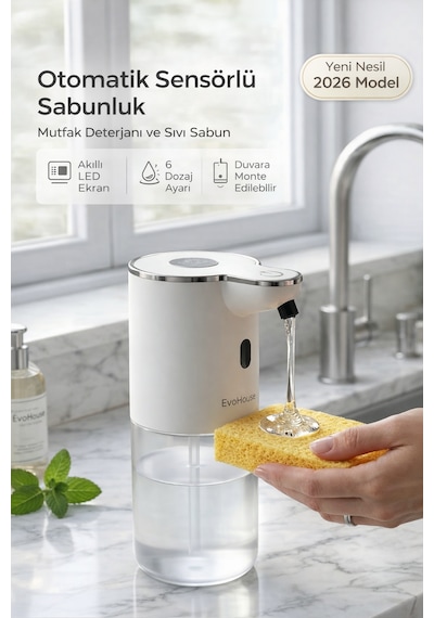Otomatik Sensörlü Mutfak Deterjan-sıvı Sabunluk - Duvara Monte - P18s Model Beyaz