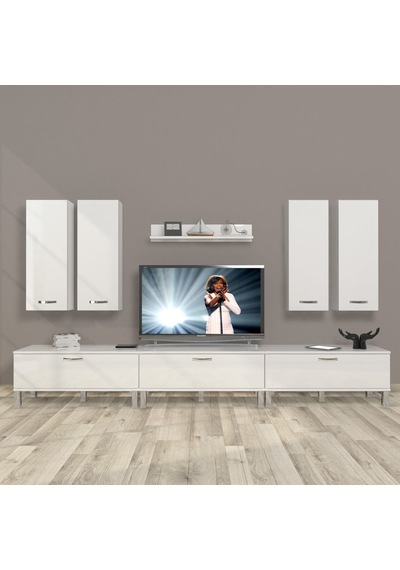 Decoraktiv Eko 8d Slm Krom Ayaklı Tv Ünitesi Tv Sehpası - Parlak Beyaz
