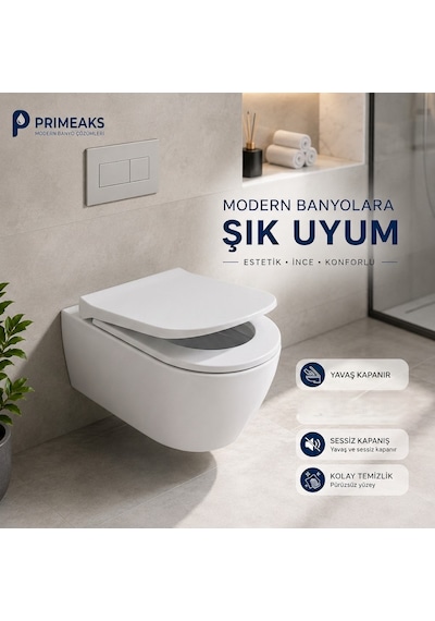 Gala D-şekilli Klozet Kapağı - Yavaş Kapanan Soft Close , Amortisörlü, Kolay Temizlenen Lüks Klozet Kapağı Beyaz