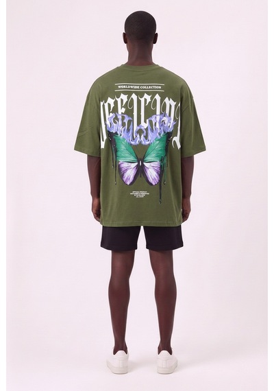 Blow Up World Wide Haki Oversize Erkek T-shirt 11239 SİYAH