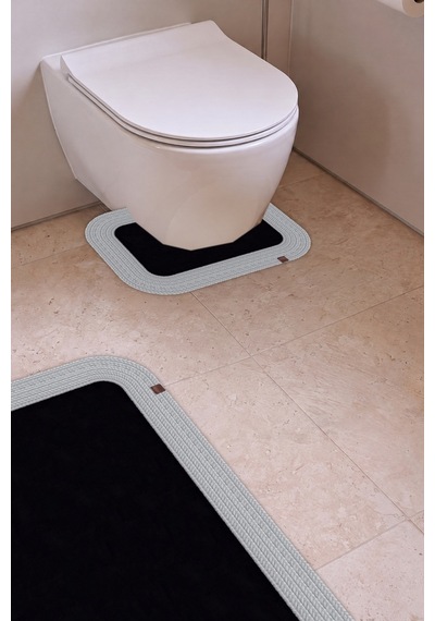 Banyo Paspası Takımı 70x110+50x70 Cm Düz Siyah & Gümüş Gri