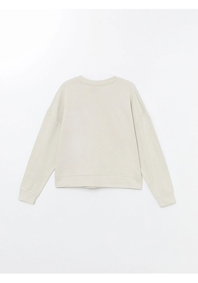LC Waikiki Lcw Vision Bej Bisiklet Yaka Oversize Kadın Sweatshirt Taş