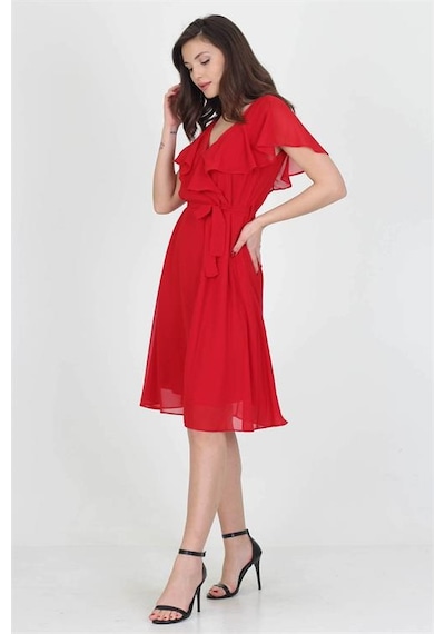 Neşeli Butik Kadın Midi Boy Yeni Sezon Kruvaze Yaka Melek Kol Şifon Elbise Ry8081 Kırmızı Neşeli Butik Kadın Midi Boy Yeni Sezon Kruvaze Yaka Melek Kol Şifon Elbise Ry8081 Kırmızı