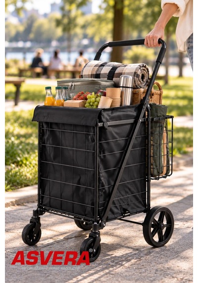 Asvera 80 Litre Katlanabilir Pazar Arabası Büyük Boy Alışveriş Arabası