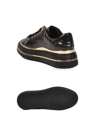 Ayakmod Siyah Cilt Kalın Rahat Tabanlı Bağcıklı Kadın Casual Yürüyüş Ayakkabı Sneaker 431173