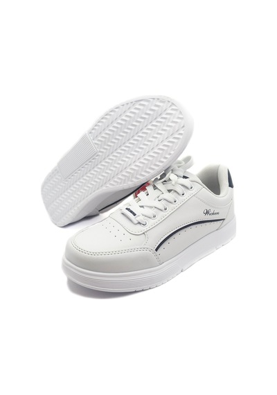 Beyaz Renk Düz Taban Bağcıklı Kadın Sneakers Beyaz
