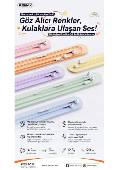 Remax 14.2mm Sürücülü Mikrofonlu Kulak İçi Kablolu Kulaklık - Type-c Rm-10a Sarı