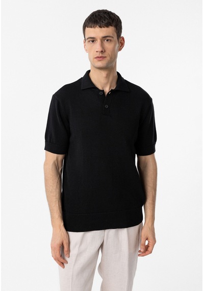 Antioch 100% Pamuk Polo Yaka Triko T-shirt Siyah