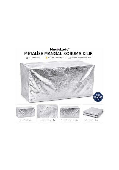 Metalize Mangal Koruma Kılıfı 60x100 Cm Su Geçirmez Toz Ve Kir Koruyucu Örtü Gri