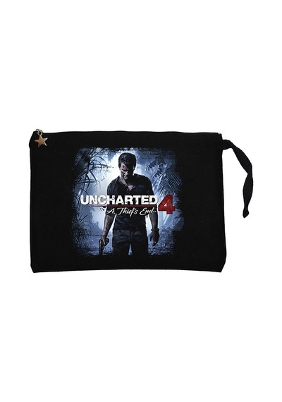 Uncharted 4 Nathan Drake Poster Siyah Clutch Cüzdan / El Çantası Siyah